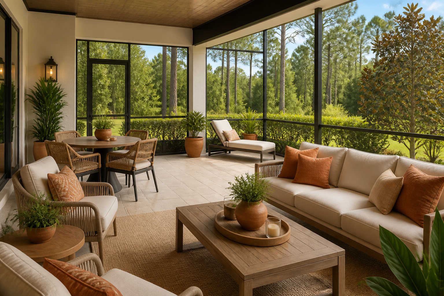 Generated lanai seating inspiration for a fictional outdoor-living website.